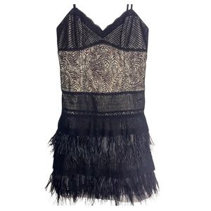 BCBGMaxAzria Black Ostrich Feather Flapper Dress